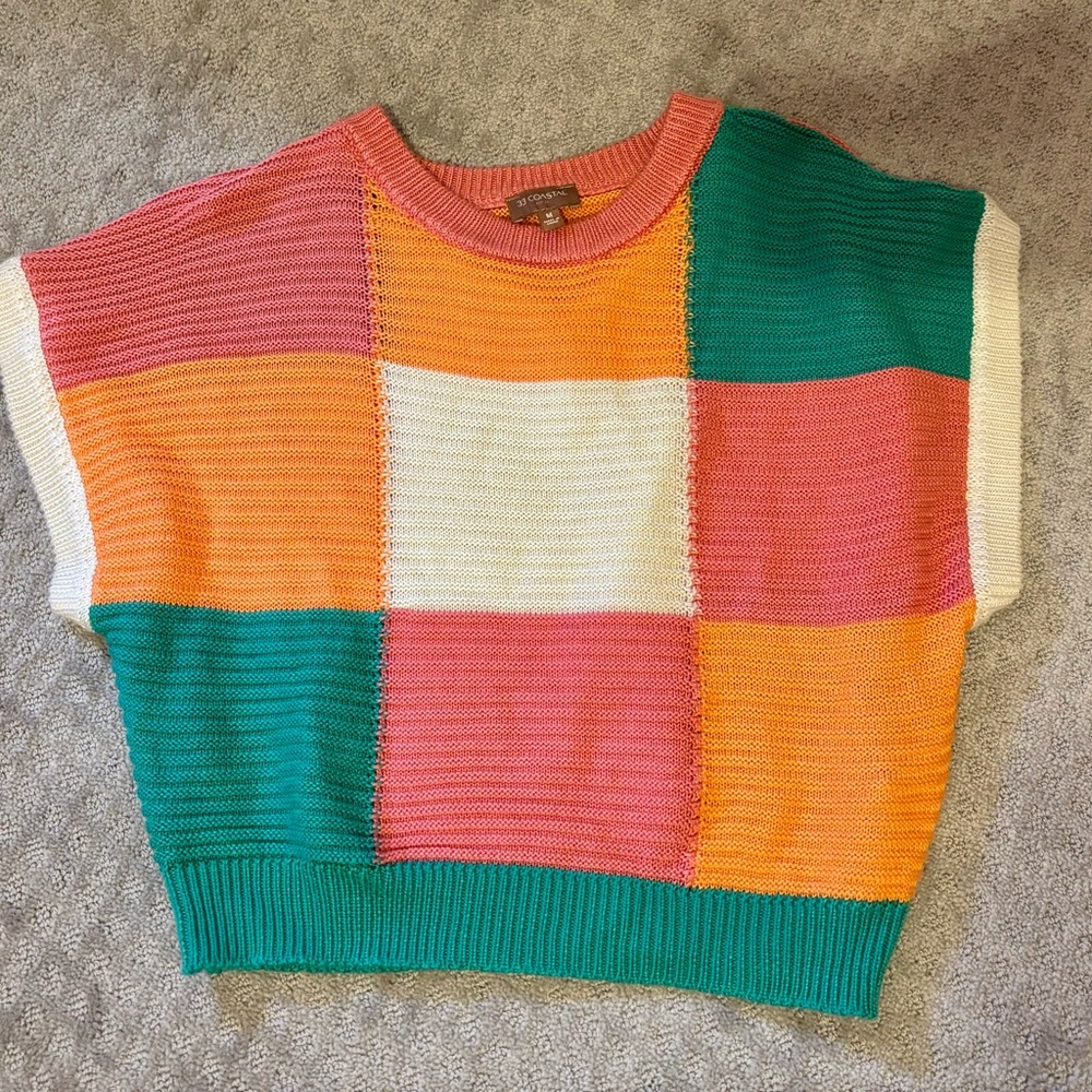 Buckle Multicolor Patchwork Knit Top